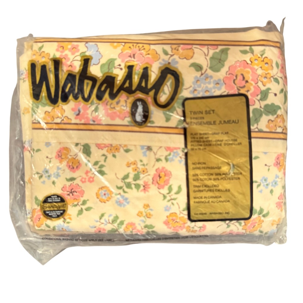 Vintage Wabasso Country Corner Twin Sheet Set 3pc Floral Pink Yellow‎ New Canada